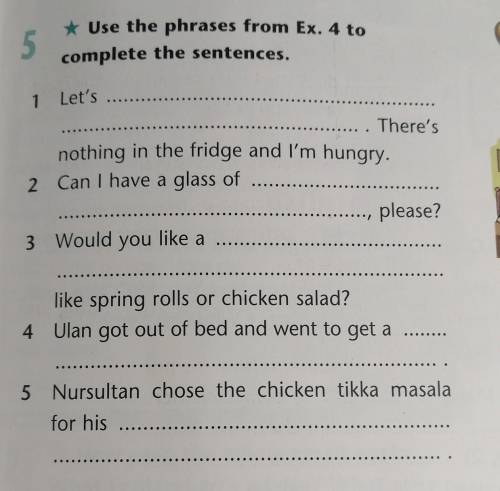 5. Use the pharases form Ex. 4 to complete the sentences. 1. Let'sThere's nothing in the fridge and