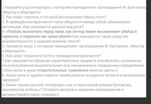 ответить на вопросы (фрагмент, где происходит встреча Маргариты и Мастера)