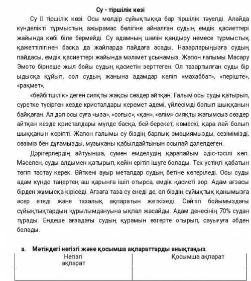а. Мәтіндегі негізгі және қосымша ақпараттарды анықтаңыз. Негізгі ақпарат Қосымша ақпарат