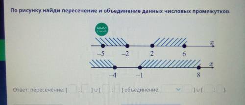 О рисунку найди пересечение и объединение данных числовых промежутков. -5 -226х-4-18х