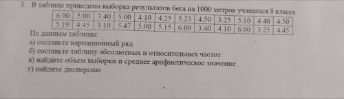 В таблице приведена выборка результатов бега на 1000 метров учащихся 8 класса А) составьте вариацио