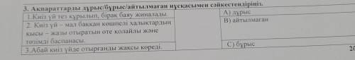3. Акпараттарды дұрыс/бұрыс айтылмаган нускасымен сәйкестендіріні. 1. Kai уй тез курылып, бiрак баяу