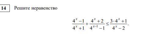(4^x - 1)/(4^x + 1) + (4^x + 2)/(4^x-1 - 1) <= (3*4^x + 1)/(4^x - 2)