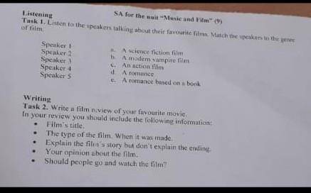Task 1. Listen to the speakers talking about their favourite filmes Match the speakers to th of film