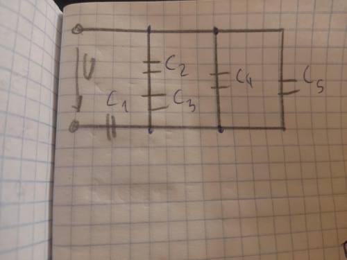 Дано Uобщ=220в С1=14*10^-6 С2=14*10^-6 С3=6*10^-6 С4=6*10^-6 С5=30*10^-6 Найдите Собщ-? q1q2q3q4q5-